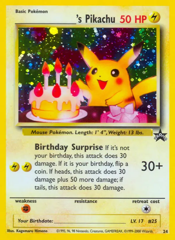 2000 Pokemon Promo Black Star #24 Birthday top Pikachu - Holo PSA 7 NM